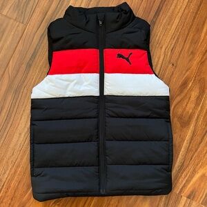 Puma Boys Puffer Vest Black Red/White Stripe XS 5/6